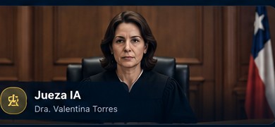 Avatar ficticio de la Jueza IA Dra. Valentina Torres para simulación jurídica